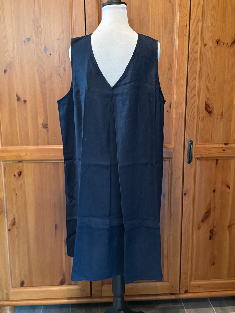 J. Jill 100% Linen Navy V-Neck Sleeveless Shift Dress with Pockets Petite XL